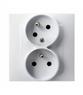 SZAFIR GP-2ZC/00 Gniazdo podwójne z uziemieniem z funkcją niezamienności faz, kompletne z ramką Biały Ospel