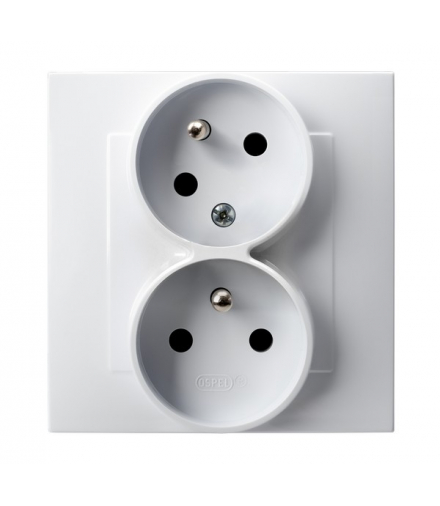 SZAFIR GP-2ZC/00 Gniazdo podwójne z uziemieniem z funkcją niezamienności faz, kompletne z ramką Biały Ospel