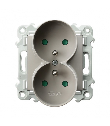 SZAFIR GP-2ZRZP/m/83 Gniazdo podwójne z uziemieniem z przesłonami torów prądowych, moduł bez ramki Kaszmirowy beż Ospel