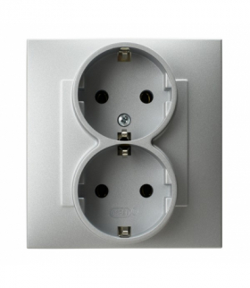 SZAFIR GP-2ZS/18 Gniazdo podwójne z uziemieniem schuko Srebro Ospel