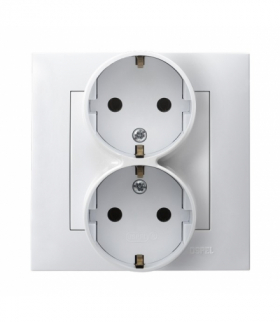 SZAFIR GP-2ZSP/00 Gniazdo podwójne z uziemieniem schuko z przesłonami torów prądowych, kompletne z ramką Biały Ospel