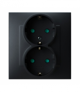 SZAFIR GP-2ZSP/33 Gniazdo podwójne z uziemieniem schuko z przesłonami torów prądowych, kompletne z ramką Czarny metalik Ospel