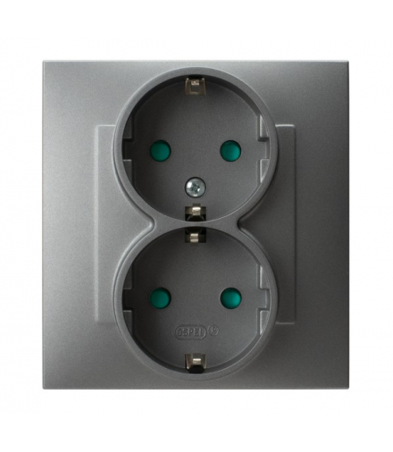 SZAFIR GP-2ZSP/70 Gniazdo podwójne z uziemieniem schuko z przesłonami torów prądowych, kompletne z ramką Szary mat Ospel