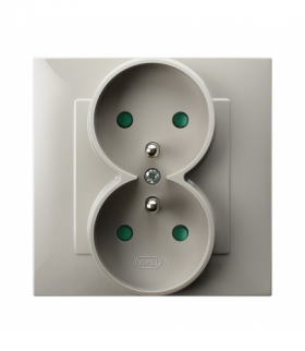 SZAFIR GP-2ZZP/83 Gniazdo podwójne z uziemieniem z przesłonami torów prądowych, kompletne z ramką Kaszmirowy beż Ospel