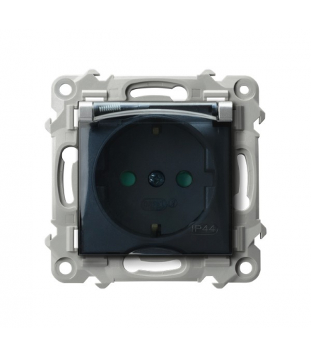 SZAFIR GPH-1ZSP/m/18/d Gniazdo bryzgoszczelne z uziemieniem schuko IP-44 wieczko przezroczyste z przesłonami torów prądowych Srebro Ospel