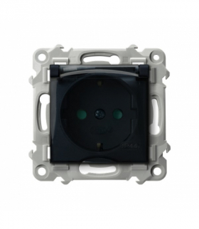 SZAFIR GPH-1ZSP/m/33/d Gniazdo bryzgoszczelne z uziemieniem schuko IP-44 wieczko przezroczyste z przesłonami torów prądowych Czarny metalik Ospel