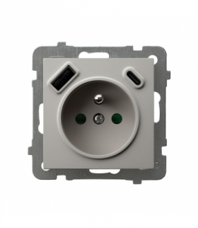AS GP-1GZPUSBAC/m/82 Gniazdo pojedyncze z uziemieniem z przesłonami torów prądowych, z ładowarką USB A+C Kaszmir Ospel