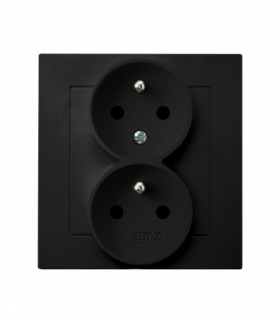 AS GP-2GC/33 Gniazdo podwójne z uziemieniem z funkcją niezamienności faz, kompletne z ramką Czarny metalik Ospel
