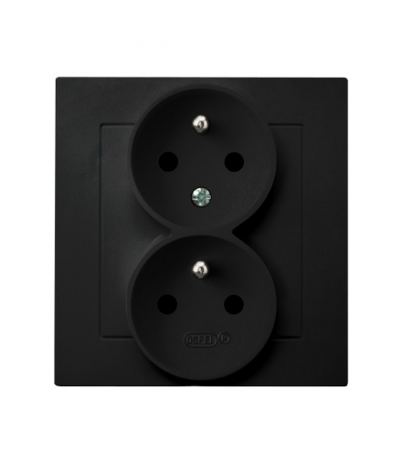 AS GP-2GC/33 Gniazdo podwójne z uziemieniem z funkcją niezamienności faz, kompletne z ramką Czarny metalik Ospel