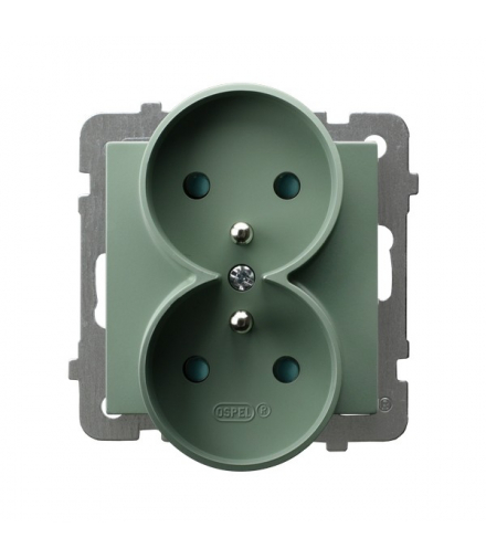 AS GP-2GRZP/m/84 Gniazdo podwójne z uziemieniem z przesłonami torów prądowych, moduł bez ramki Zielony mat Ospel