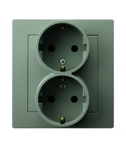 AS GP-2GS/84 Gniazdo podwójne z uziemieniem schuko kompletne z ramką Zielony mat Ospel