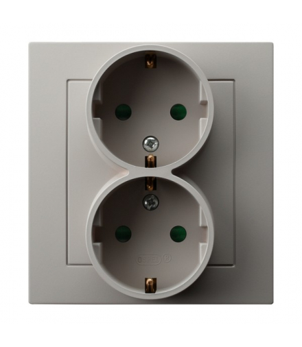 AS GP-2GSP/82 Gniazdo podwójne z uziemieniem schuko z przesłonami torów prądowych, kompletne z ramką Kaszmir Ospel