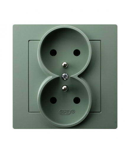 AS GP-2GZ/84 Gniazdo podwójne z uziemieniem kompletne z ramką Zielony mat Ospel
