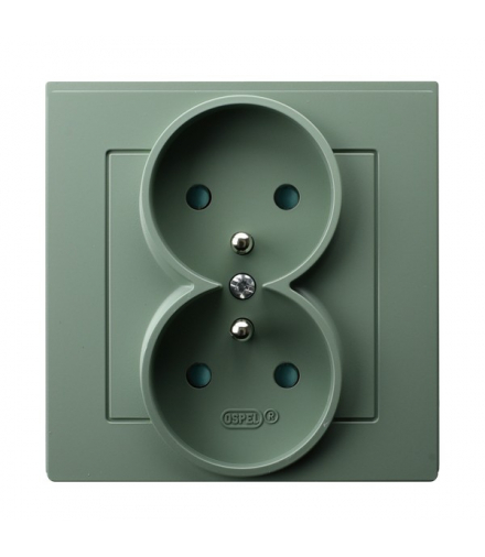 AS GP-2GZP/84 Gniazdo podwójne z uziemieniem z przesłonami torów prądowych, kompletne z ramką Zielony mat Ospel