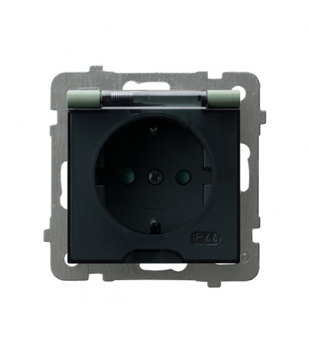 AS GPH-1GSP/m/84/d Gniazdo bryzgoszczelne z uziemieniem schuko IP-44 z przesłonami torów prądowych wieczko przezroczyste Zielony mat Ospel
