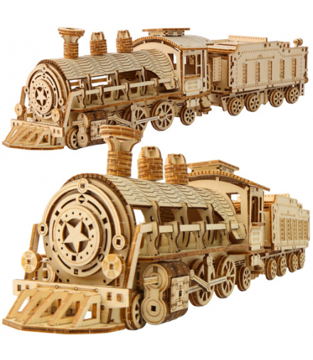 Puzzle 3D Lokomotywa Parowa z Tendrem, dla dzieci 12+ i dorosłych, z drewna, Kruzzel 26515 18356