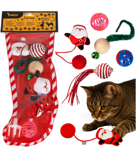 Zestaw zabawek dla kota, zestaw zabawek na święta, 6 elementów, piłki, sprężynki, pompon, Purlov 26380 18496