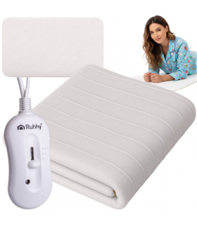Koc elektryczny, mata grzewcza, miękki i podgrzewany, 3 tryby grzania + pilot, 150x80cm, biały, Ruhhy 26201 18464