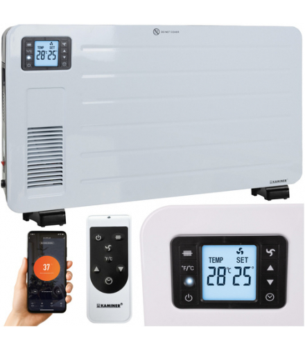Grzejnik WiFi TUYA, elektryczny konwektorowy, 2300W, energooszczędny, sterowanie aplikacją na WiFi i pilot, biały, 70x43x12cm, 4.50kg, Ziflo Kaminer 26402 18503
