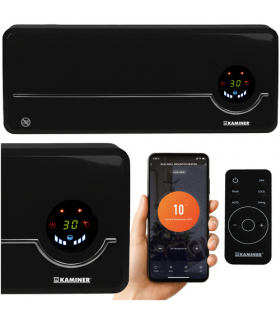 Kurtyna powietrzna WiFi Airo, mocny grzejnik elektryczny, ścienny, z WiFi + pilot, czarny Kaminer 26388 18511