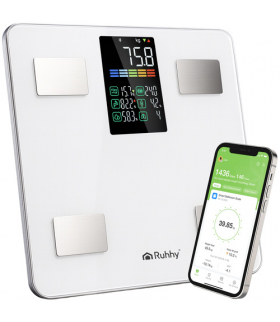 Waga łazienkowa analityczna BMI do 226kg, elektroniczna z analizą ciała, LCD, biała Ruhhy 20676 18493