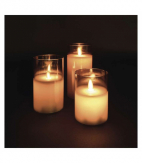 Dekoracje - świece woskowe w szkle, 100 LED, 3 szt, 6x AA, ciepła biel, IP20, timer EMOS DCCW05