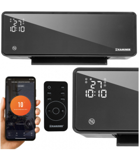 Kurtyna powietrzna WiFi z wyświetlaczem LED, mocny grzejnik ścienny, 1000/2000W, timer, programator, aplikacja WiFi + Pilot, czarny Zelvion Kaminer 26399 18522