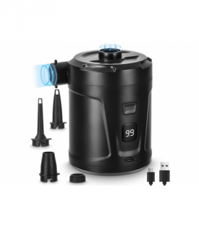 Pompka akumulatorowa z wyświetlaczem LCD, 5A, 3,7V 5200mAh, czarna ladowarka typu C,4 końcówki, pokrowiec w zestawie, 18.5W, 300L /minute. LTC LXMP190