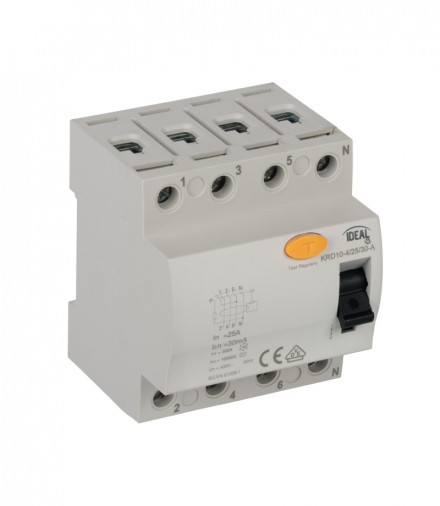 Wyłącznik różnicowo-prądowy, A, 4P, 25A, 30mA, KRD10-4/25/30-A biały Kanlux 38738