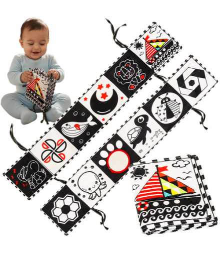 Książeczka sensoryczna, miękka, materiałowa, kontrastowa zabawka dla dzieci, niemowląt, noworodków 0+, Kruzzel 26461 18507