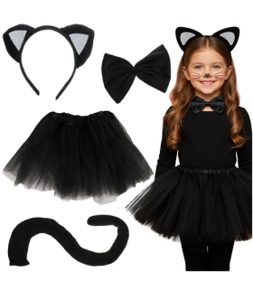 Strój kota, czarny, kot dla dziewczynki, przebranie, kostium, zestaw 4w1, Kruzzel 26518 18505