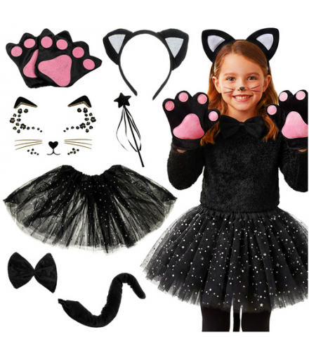 Strój kota, czarny, kot dla dziewczynki, przebranie, kostium, zestaw 7w1, Kruzzel 26745 18529