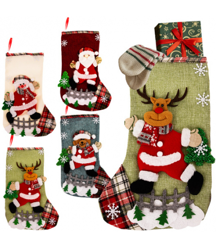 Skarpety świąteczne na kominek, na prezenty, mikołajki, święta 4 wzory ozdobne, pojemne, dekoracyjne, Ruhhy 26467 18532