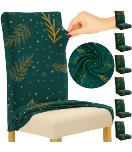 Pokrowiec na krzesło świąteczny, zestaw 6szt. uniwersalne, elastyczne, 65x35x40cm, zielone, Ruhhy 26637 18422