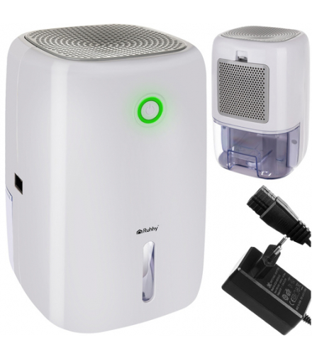 Osuszacz powietrza, kompaktowy 800ml, wydajność 330ml na dzień, cichy, automatyczne wyłączanie po napełnieniu zbiornika, Ruhhy 26829 18550