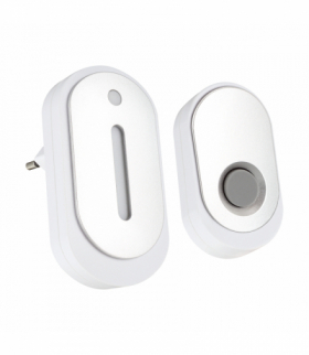 Dzwonek bezprzewodowy ALTO 230V, 3 poziomy głośności + sygnały świetlne, 36 melodii, zasięg 100m, biały/srebrny Struhm 04835