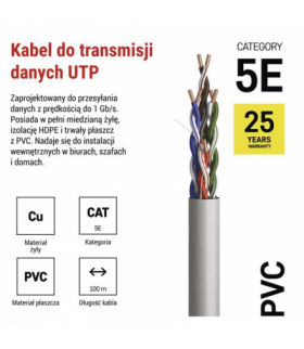 Kabel UTP Cat5e PVC Basic, pudełko 100m, pełna miedź (Cu) EMOS S9135