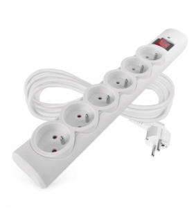 Listwa przeciwprzepięciowa EMOS, 6 gniazd, 5m, bezpiecznik 10A, Gwarancja 2000€, biała, EMOS P54017