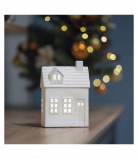 Dekoracja, domek ceramiczny, 1LED, 18cm, 1xCR2032, IP20, ciepła biel, IP20, timer EMOS DCLW37