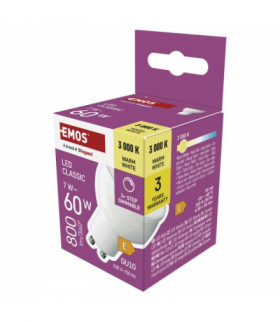 Żarówka LED ściemnialna 3 skoki, GU10, 7W, 800lm, ciepła biel 3000K, (odpowiednik 60W), Classic MR16, EMOS ZQ8E42S