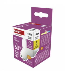 Żarówka LED ściemnialna 3 skoki, GU10, 7W, 800lm, neutralna biel 4000K, (odpowiednik 60W), Classic MR16, EMOS ZQ8E44S