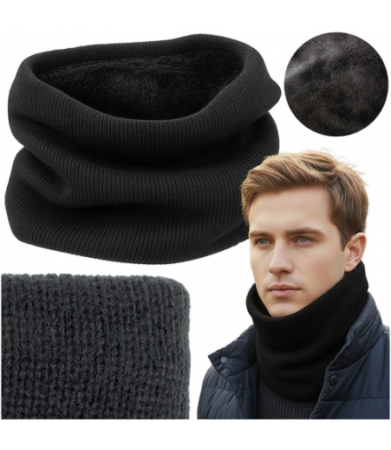 Komin męski na szyję czarny, uniwersalny rozmiar, ciepły, stylowy dodatek na zimę Trizand 26702 18557