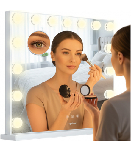 Lustro kosmetyczne, do makijażu, duże 58x46cm, z regulacją podświetlenia, 3 barwy światła, panel dotykowy, jak z planu filmowego w stylu Hollywood, USB-C + 230V, LED Soulima 26129 18564