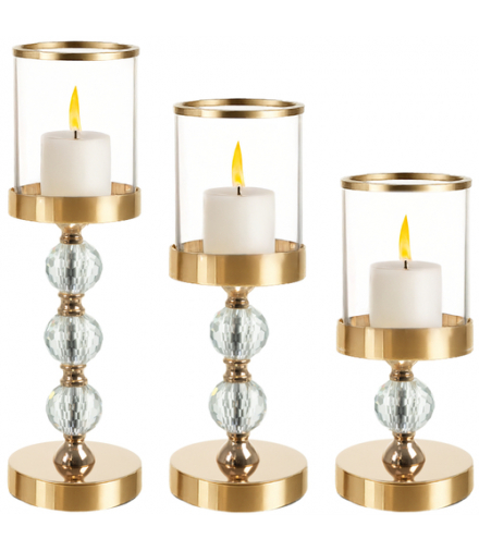 Świecznik szklany, lampion, zestaw 3 świeczników, blask, elegancja i nastrój w Twoim wnętrzu 3szt. złoty Ruhhy 26487 18556