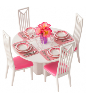 Zestaw mebelków dla lalek, Mebelki do Domku, Meble, Zestaw, Jadalnia, Stół, Krzesła, Zastawa, 43 elementy Iso Trade 26698 18582