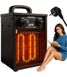 Nagrzewnica elektryczna 3000W, farelka, grzejnik z termostatem, mocna Kaminer 26072 18577