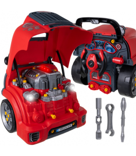 Warsztat małego mechanika, silnik do rozkręcania, zestaw do serwisu dla dzieci, silnik + auto realistyczne efekty, narzędzia w komplecie Iso Trade 18615
