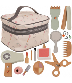 Zestaw kosmetyczny dla dzieci 17w1, drewniany, akcesoria do makijażu, suszarka, grzebień, lakier zabawka edukacyjna rozwijająca kreatywność Kruzzel 26457 18621