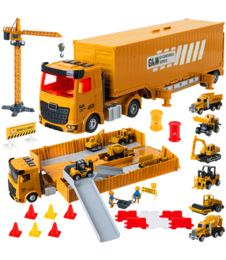 Ciężarówka budowlana z dźwigiem i resorakami, zestaw samochód, TIR, Iso Trade 26578 18626