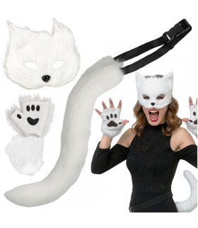 Strój kota, lisa, wilka, maska, ogon, łapki, zestaw Therian, 4w1, biały Ruhhy 26249 18616